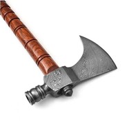 Hache Tomahawk en acier carbone forgé à la main, style Viking, hache barbue avec fourreau en cuir, manche en bois personnalisé OEM