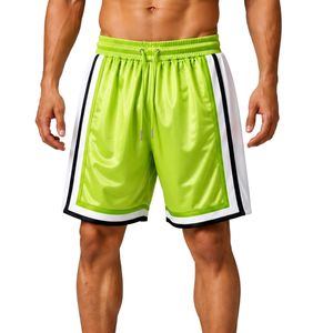 Shorts de basket-ball pour hommes vert lime avec panneaux latéraux blancs et noirs, shorts de sport d'entraînement, taille élastique, vêtements de sport, vêtements de fitness - Product Image 1