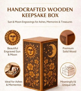 Engraved Sun Moon Wooden Resin Eco-Friendly Durable American Style Cremation Urn for <b>Pet</b> Human Ash <b>Box</b> Ocean Heart Handmade - Product Image 4