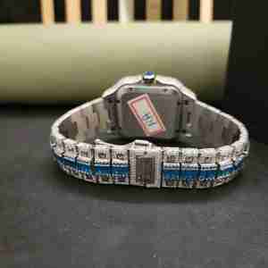 Montre tendance à cadran carré romain, moissanite, bicolore bleu et blanc, entièrement sertie de diamants, mouvement japonais, acier inoxydable - Product Image 6