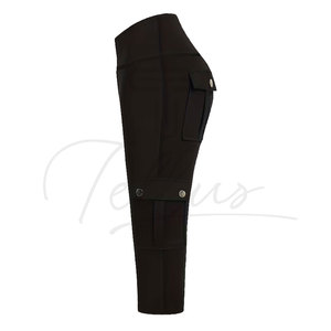 High Waist Black Capri <b>Leggings</b> <b>With</b> <b>Pockets</b> Seamless Four-Way Stretch Yoga Pants Knee Length Solid Color Women's Fitness Wear - Product Image 5