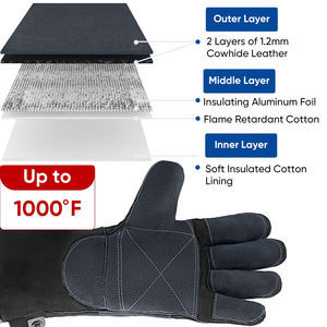 Guantes de Trabajo Resistentes al Fuego y Altas Temperaturas, Guantes de Soldadura TIG de Cuero Vacuno de Alta Calidad, Cómodos y Resistentes - Product Image 3