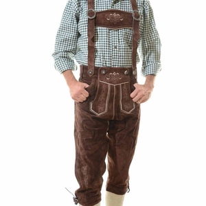 Lederhosen en cuir marron pour homme avec broderie, taille haute, style décontracté, style automne - Product Image 3