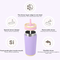 Bouteille d'eau isotherme portable en acier inoxydable à double paroi de 12 oz pour enfants, sans BPA, avec couvercle à paille, vente en gros