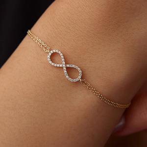 Rose Gold <b>Infinity</b> Lab Grown Diamond Double Chain <b>Bracelet</b> - Product Image 2