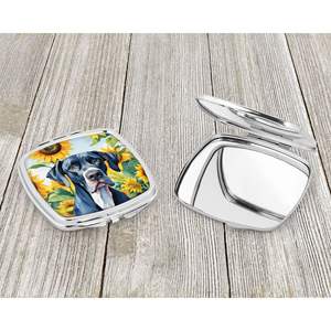 Espejo de maquillaje de viaje compacto con girasoles de gran danés, regalo de diseño de mano plegable para mujeres y niñas - Product Image 3