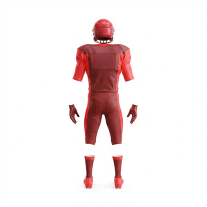 Ensemble d'uniformes de football américain personnalisés, rouge, polyester, une pièce, vêtements de sport pour adultes, col en V, manches courtes, évacuation de l'humidité, service OEM - Product Image 2