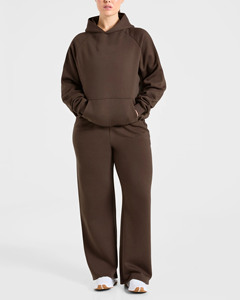 กางเกงจ็อกเกอร์ขายดีพร้อมโลโก้สั่งทำสีน้ำตาลสำหรับผู้หญิง ทรงหลวมขากว้าง และเสื้อฮู้ดผ้าฝ้ายผสม ระบายอากาศได้ดี กางเกงวอร์มผู้หญิง - Product Image 4