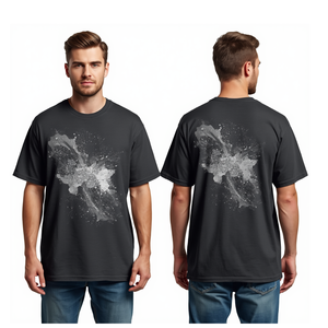 เสื้อยืดพิมพ์ลาย DTF สีเทาชาร์โคลสำหรับผู้ชาย ลายกราฟิกอนุภาค ทรงโอเวอร์ไซส์ เสื้อผ้าฝ้ายลำลอง - Product Image 2