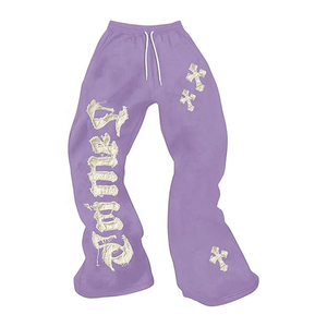 Pantalon de jogging évasé vintage pour homme Pantalon de survêtement en éponge française personnalisé avec broderie en détresse Patchwork Baggy Streetwear Pantalon de survêtement - Product Image 1