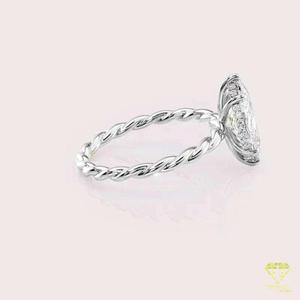 Bague de fiançailles en or blanc torsadé avec pierre de laboratoire taille marquise, solitaire, style vintage, pour mariage ou promesse - Product Image 4