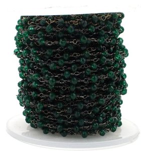 Chaîne de chapelet hydro-catholique vert émeraude, perles rondes facettées de 3 mm, fil plaqué noir, vente en gros - Product Image 3