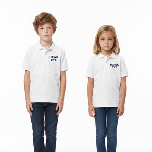 Kids White Cotton Polo Shirt <b>Short</b> <b>Sleeve</b> <b>Button</b> <b>Up</b> Collar Custom Printed Logo Regular Fit All Seasons Leisure Top - Product Image 3