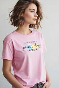 ONETEN APPARELS Camiseta Rosa de Cuello Alto para Mujer, Manga Corta, Corte Regular, Informal, de Lona Impermeable y Poliéster, para Todas las Temporadas - Product Image 2