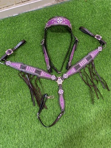 2026 Conjunto de Silla de Montar Western de Cuero Vacuno 100% Hecho a Mano de Alta Calidad, Pintado a Mano, con Cabezada de Una Oreja y Pechopetral con Cuentas A.T - Product Image 3