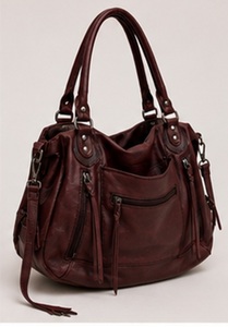 Sac fourre-tout en cuir bordeaux de qualité supérieure à multiples poches pour femmes, sac à main de voyage élégant et luxueux, toutes saisons, fermeture à glissière - Product Image 4