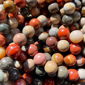 ลูกปัดหินแจสเปอร์ธรรมชาติทรงกลม สีน้ำตาล แดง เหลือง เขียว สวยงาม คุณภาพสูง ร้อยเป็นเส้นยาว 15.5 นิ้ว - Product Image 1