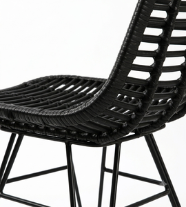 Modern Black Synthetic PE Rattan Wicker Dining <b>Chair</b> Outdoor Metal Leg Restaurant <b>Garden</b> Cafe Armless <b>Stackable</b> Seating - Product Image 4