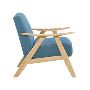 Fauteuil d'appoint moderne 1 pièce pour la maison, revêtement en tissu bleu, finition naturelle, bois d'hévéa massif, dossier et assise rembourrés pour salon - Product Image 3
