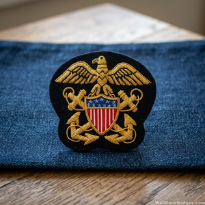 Custom Embroidered Cap Badge With Anchor And Laurel Wreath <b>Sew</b>-On Fabric Patch For Uniform Garment - Product Image 4