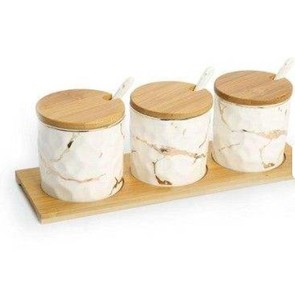 Juego de 3 Recipientes Metálicos para Cocina con Tapa de Madera, para Azúcar, Té y Leche - Product Image 2