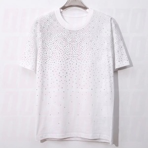 เสื้อยืดคอกลมแขนสั้นประดับเพชรสีดำ แฟชั่นสตรีทแวร์สำหรับงานปาร์ตี้ - Product Image 6