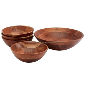 Ensemble de saladiers ronds en bois naturel en acacia bol de service alimentaire cuisine fait à la main pour la nourriture - Product Image 3