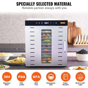 Essiccatore Elettrico per Alimenti in Acciaio Inox a 10 Vassoi, 1000W, Timer Digitale, Temperatura Regolabile per Uso Domestico - Product Image 5