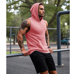 Men's Oversized Casual Knitted Sleeveless Breathable Quick Dry Gym Workout Hooded Tank Tops for Summer - Product Image 4