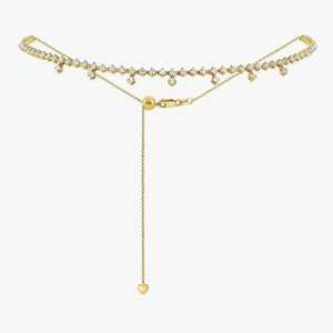 Dangle Choker Necklaces 14K 18K Solid Gold Round Cut Lab Grown Diamond 16 inch Layering Luxury Classic Wedding Jewelry Wholesale - Product Image 1