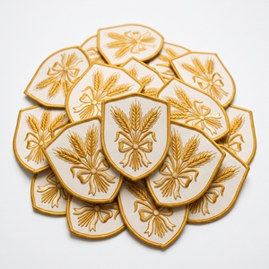 <b>Peach</b> Embroidered Patch Custom Manufacturer Fruit Crest Rectangle Beige Twill Badges for Apparel - Product Image 5