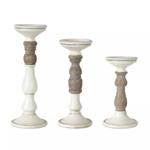 Classic design 2 tone wooden small medium <b>large</b> <b>candle</b> holder 3 pc set pillar <b>candle</b> holder customization options - Product Image 1