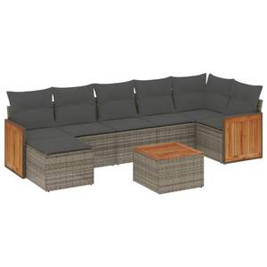 Conjunto de Sofá de Jardín de Ratán Gris con Patas Ajustables, Muebles de Exterior de 6 Plazas, Diseño Contemporáneo, Estructura de Madera de Teca - Product Image 2