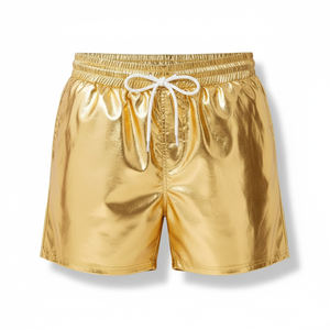 Shorts de Baño Metálicos Dorados Vintage Personalizados al por Mayor para Hombre, Brillantes, Impermeables, con Diseño de Lámina Líquida, Shorts Cargo, Ropa de Playa al por Mayor - Product Image 3