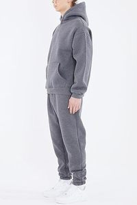 Herren Grauer Kapuzenpullover Trainingsanzug Set 100% Baumwolle Locker Sitzend Lässige Herbstkleidung Einfarbig Langarm Mittelschwer Atmungsaktiv - Product Image 3