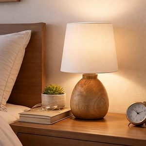 Handcrafted Wooden <b>Table</b> Lamp <b>Rustic</b> <b>Bedside</b> Floor Lamp Warm Light Home Decor Bedroom - Product Image 1