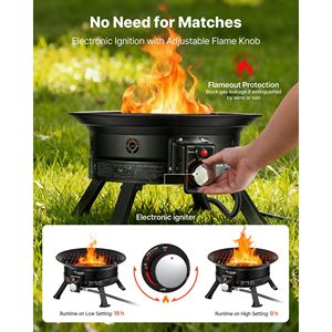 Braciere Portatile a Gas Propano da 24 Pollici, 53.000 BTU, con Fiamma Regolabile, Griglia, Pietre Laviche e Gambe Pieghevoli per Campeggio - Product Image 5