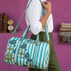 Floral Print Striped <b>Duffel</b> <b>Bag</b> Large Capacity Lightweight Spacious Interior Durable Design With Elegant Block Print Perfect - Product Image 6