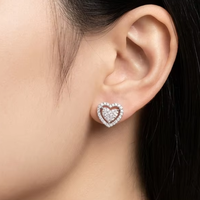 Pendientes de Oro Sólido de 18K de Lujo 2 en 1 con Corazón y Diamante Natural, Halo Extraíble, Estilo Bonito, Certificado IGI, para Boda y Compromiso