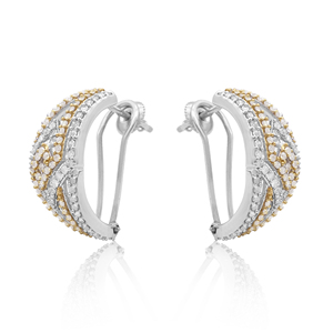 1.76 Cttw Round Cut White Natural Diamond <b>Hoop</b> Huggie <b>Earrings</b> for Women in 925 <b>Sterling</b> <b>Silver</b> Two Tone - Product Image 2
