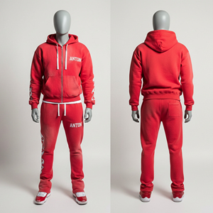 Mens Plus Size Red Winter Tracksuit Set <b>Zip</b> Hoodie Jogger Pants Two Piece Outfit Streetwear Fashion Casual Sportswear 100% - Product Image 4