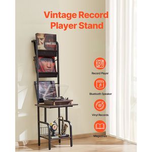Supporto per Giradischi a 5 Ripiani con Stazione di Ricarica e Porta CD, Espositore per Dischi in Vinile - Product Image 2