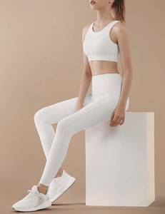Conjunto de Yoga sin Costuras Blanco para Mujer, 2 Piezas, Sujetador Deportivo con Cuello Redondo, Leggings de Cintura Alta, Ropa Deportiva Sólida para Gimnasio - Product Image 3