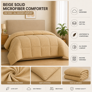 Premium Solid Beige Microfiber <b>Comforter</b> 200 GSM | Ultra-Soft Lightweight Breathable Double Bed Bedding for All Season <b>Comforter</b> - Product Image 5