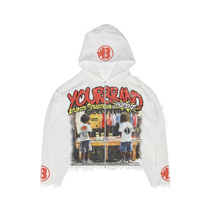 <b>White</b> Regular Fit Zip up Hoodie <b>Men</b> Crop <b>Fleece</b> Streetwear Graphic Printed Distressed 100% Cotton Summer Digital Printing - Product Image 6
