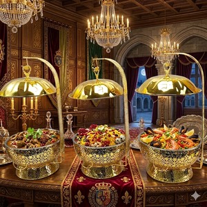 Premium Round Shape Chafing Dish Stainless Steel Catering Food <b>Server</b> with Lid At Best Price - Product Image 1