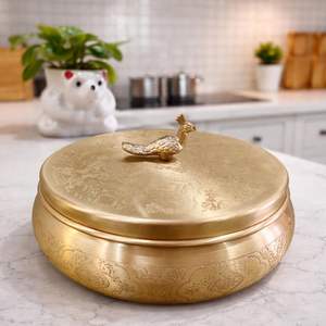 Ensemble de casseroles de luxe en laiton Thermosteel avec étui isotherme durable, lot de 3 pour salades, currys et riz, idéal pour la maison - Product Image 4