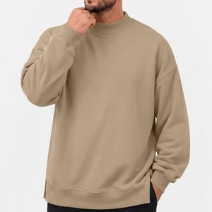 Sudadera beige personalizada para hombre, con hombros caídos, cuello redondo, estilo oversize, corte relajado, informal, estilo streetwear. - Product Image 4