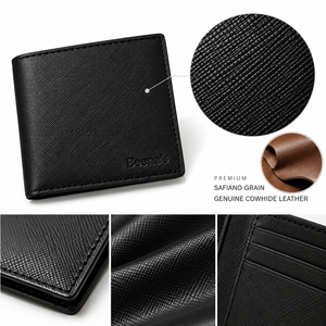 Men's Genuine Leather Vintage Slim <b>Fold</b> <b>Wallet</b> Black Minimalist Card Holder Short Design Polyester Lining Foldable Daily Use - Product Image 4