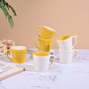 Sunlit Yellow Artistic Scale <b>Ceramic</b> <b>Mug</b> Set of 6 400ml Glazed Microwave Safe <b>Mugs</b> with Tray Creative Design for Camping - Product Image 6